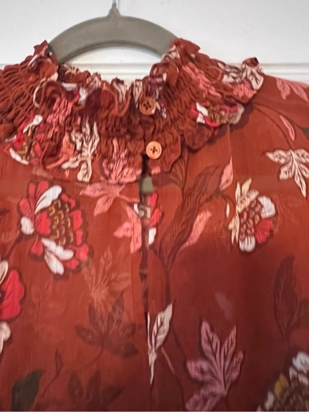 ELOQUII Floral Ruffle Neck Blouse Size 22 Sheer Boho Fall Top - Picture 7 of 10